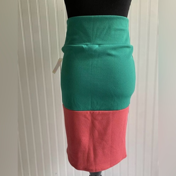 LuLaRoe Cassie Pencil Skirt Colorblock Green Pink Womens Size Small Stretch LLR - Picture 9 of 11